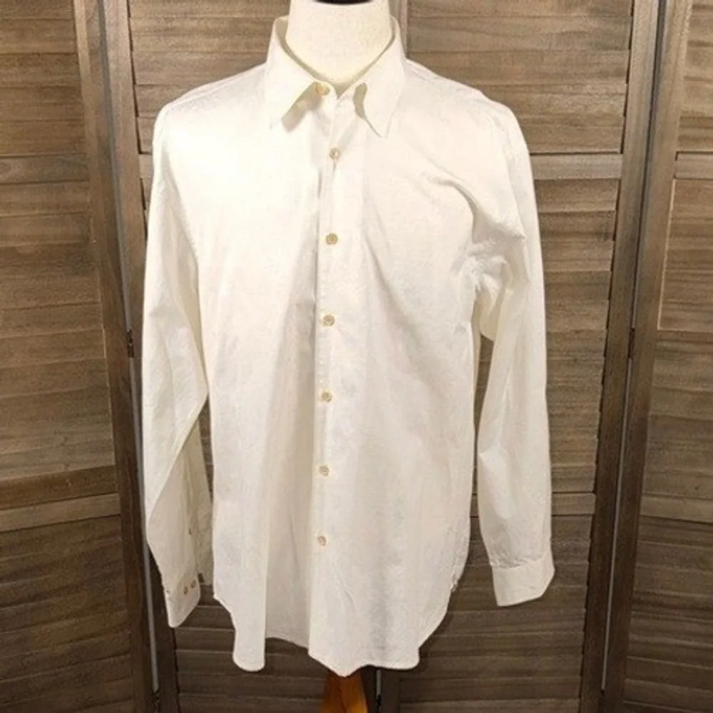 Tommy Bahama Mens XL Cream Cotton Palm Tree Jacquard Long Sleeve Button Up Shirt